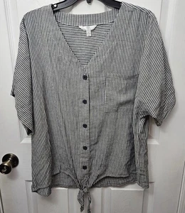 MUJER M TIME AND TRU BLUSA MANGA CORTA AZUL MARINO BLANCO RAYAS BOTONES BB2 - Imagen 1 de 2
