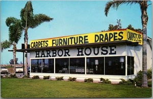Vintage 1950s SANTA ANA California Postcard "HARBOR HOUSE" Carpet Store / Unused - Imagen 1 de 2