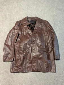 Chaqueta de Colección Montgomery Ward Para Hombre 48 Alto Marrón Años 70 Forrada Cuero Abrigo de Coche  - Imagen 1 de 13