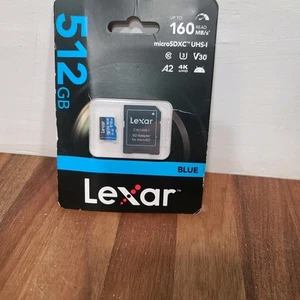 Carte Micro SD bleue Lexar 512 Go jusqu'à 160 Mo/s, carte mémoire microSDXC UHS-I - Photo 1 sur 3