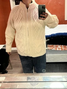 Vintage Herren Aran Woollen Mills Grobstrick Zopfmuster Reißverschluss vorne Strickjacke Large - Bild 1 von 10