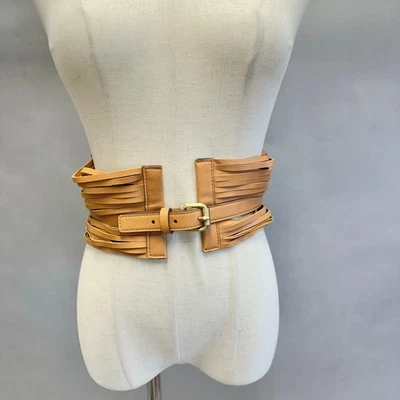 BCBGMaxAzria multi strand faux leather statement corset belt in Camel size Small - Image 1 of 4