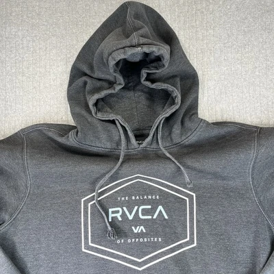 RVCA Sudadera con Capucha Para Hombres Mediana Negra Pullover Logo Llamar Manga Larga Suéter Foto 1 de 4
