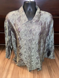 Soft Surroundings Size 2X Button Front Green Abstract Print Hoho Long Sleeve - Picture 1 of 6