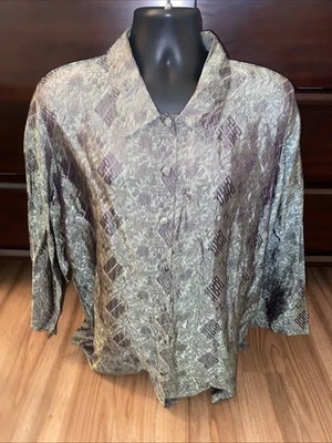 Suave Alrededores Talla 2X Botón Frontal Verde Estampado Abstracto Hoho Manga Larga Foto 1 de 4