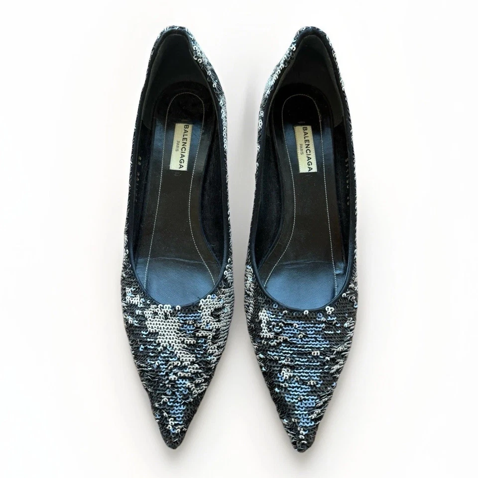 Zapatos de salón Balenciaga Paris para mujer con lentejuelas en punta - negros/plateados - talla 38 Foto 1 de 4