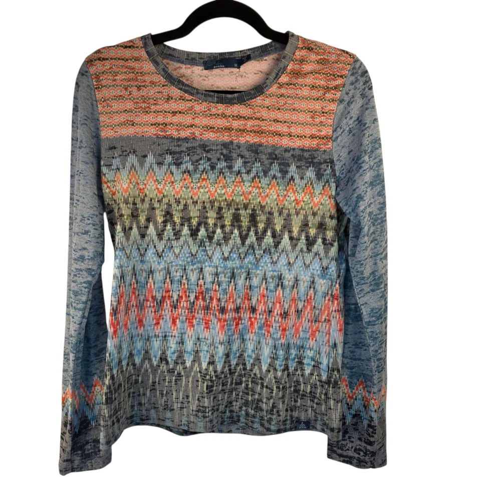 prAna Lottie Top Long Sleeve Shirt Organic Cotton Blend Women's Sz M Abstract  - Image 1 of 4