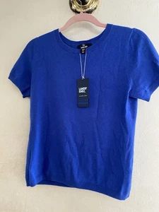 Lands End 100 % Kaschmir Rundhalsausschnitt marineblau Pullover Kurzarm Gr. 6-8 S/P - Bild 1 von 6