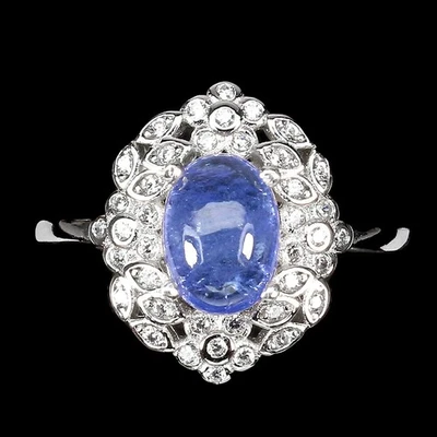 Anello in argento sterling 925 ovale tanzanite blu 8x6 mm gemma gioiello... - Immagine 1 di 4