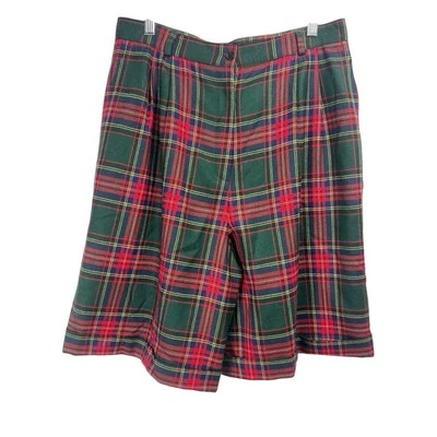 Pantalones Cortos De Colección Años 90 Talbots Talla 14 Cintura Alta Rojo Verde Tartán Lana A Cuadros Foto 1 de 4