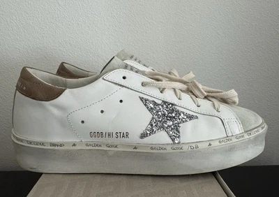 Golden Goose Hi Star white Leather Suede silver Glitter Sneakers womens EU 40 - Image 1 of 4