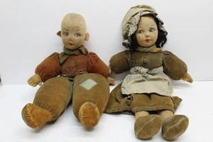 Coppia di antiche bambole di stoffa Norah Wellings 16" ragazzo ragazza made in England - Foto 1 di 10