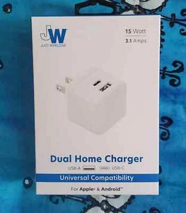 Just Wireless Dual Port USB-a and USB-C Wall Charger - White - Picture 1 of 3