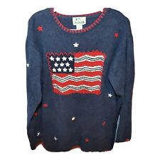 The Quaker Factory Knit Flag Long Sleeve Sweater Size Large Red White Blue