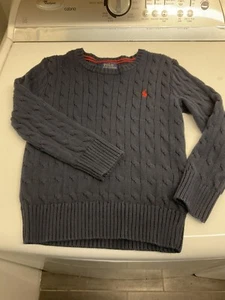 POLO Ralph Lauren Classic Navy Blue Pony Crewneck Cable Sweater Size 7 - Picture 1 of 7