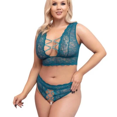 Sexy BH Set Dessous Erotik Reizwäsche weiche Spitze XL - 4XL String offen"Licia" - Bild 1 von 4