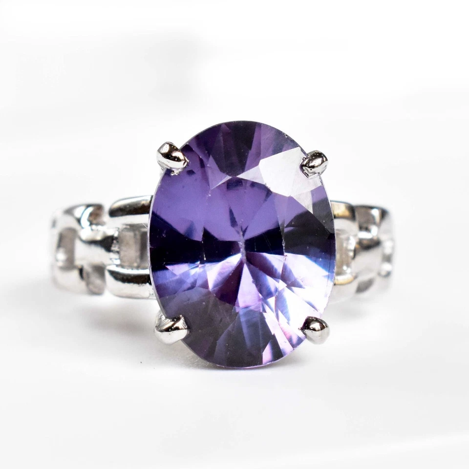 Anello in argento sterling 925 ovale multicolore alessandrite naturale da 7 c... - Immagine 1 di 4