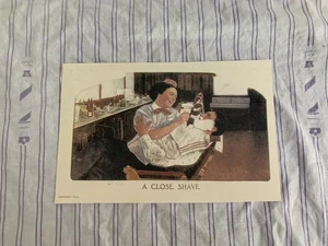 1941 Vintage Barbershop Comical Drawing Sign Female Barber Giving Close Shave - Picture 1 of 7