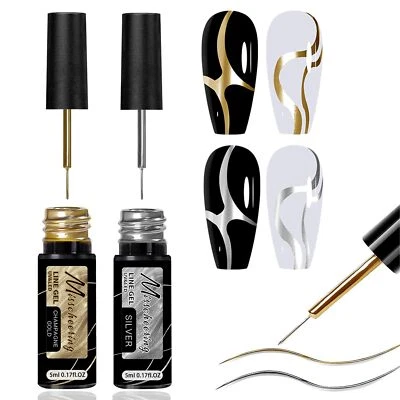 NLFOX Metallic Gel Nail Polish - 2Pcs Chrome Gel Liner Nail Polish - Silver Gold Nail