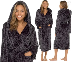 LADIES DRESSING GOWN SOFT & COSY HOODED SHIMMER FLEECE ROBE Sizes 8 - 22 - Picture 1 of 15