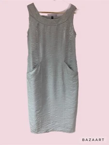Nine West Metallic Silver Mod Shift Party Midi Dress Size Small - Picture 1 of 6