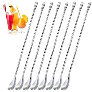 8Pcs Cocktail Spoon Long Handle - Drink Stirrers Cocktail Alcohol Bar Stainle... - Picture 1 of 8