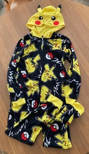 Pokemon Pikachu Hooded One Piece Pajamas Black & Yellow Size 10/12 - Picture 1 of 2