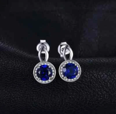 Creato IN Laboratorio Zaffiro Orecchino,925 Argento Sterling Matrimonio Regalo - Immagine 1 di 4