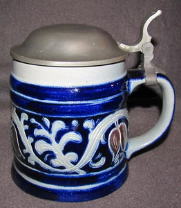 Goenel/Merkelbach Steinzeug Krug mit Zinndeckel Salzglasur Stand gemarkt - Bild 1 von 1