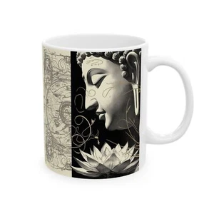 Meditative Ceramic Mug, Zen Coffee Cup, Spiritual Drinkware, Mindfulness [...] - Picture 1 of 18