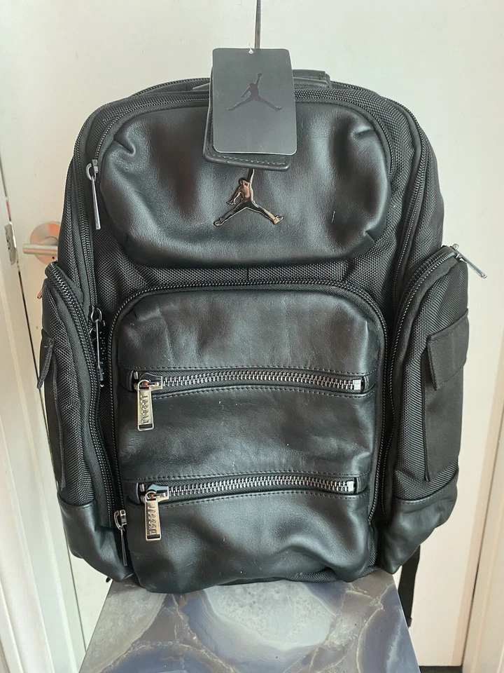Nike Air Jordan Jumpman Backpack Leather with Laptop Sleeve Black 9A0313‑023