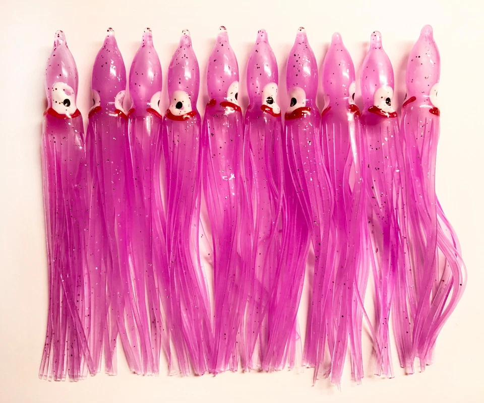 TACKLEWORKS Lot Of 10 Hoochie Squid Skirts Unrigged Fishing Lures 4 3/4" - Lilac