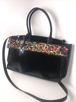 Bolso de hombro Sondra Roberts cuadrado negro lentejuelas opalescente Foto 1 de 4