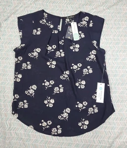 Women's Alice Blue Ambriz Pleat Front Floral Navy Blouse M NWT - Picture 1 of 5