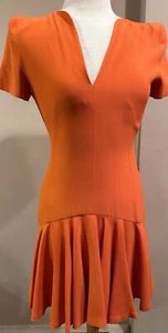 Alexander McQueen 42IT/6 US Orange V Neck Dress w Shoulder Pads Drop Waist #6951 - Picture 1 of 15