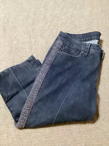 Code Bleu Skimmer Blue Denim Capris Size 18W Gwen Straight Stretch Lace Trim - Picture 1 of 8