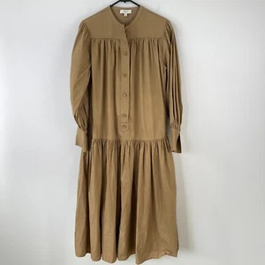OROTON Dress Size 6 Midi Brown Tan Pockets Half Button 100% Cotton Designer - Bild 1 von 13