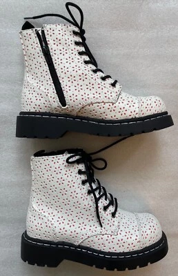 T.U.K ANARCHIC, WOMENS 6, WHITE FLORAL EYELET ANKLE BOOTS, LACE UP, Worn 1 Hour! - Image 1 of 4