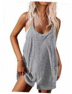 Womens Summer Casual Sleeveless Rompers Loose Spaghetti Strap Medium Gery - Picture 1 of 7