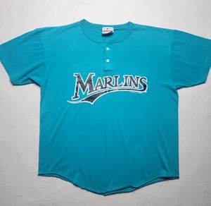 Vintage Florida Marlins Henley T-Shirt Men's Large Blue Short Sleeve MLB - Picture 1 of 8