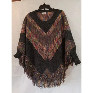 Poncho Myesper Tejido Flecos Colorido Mangas Chevron Encubrimiento Bohemio - Imagen 1 de 7