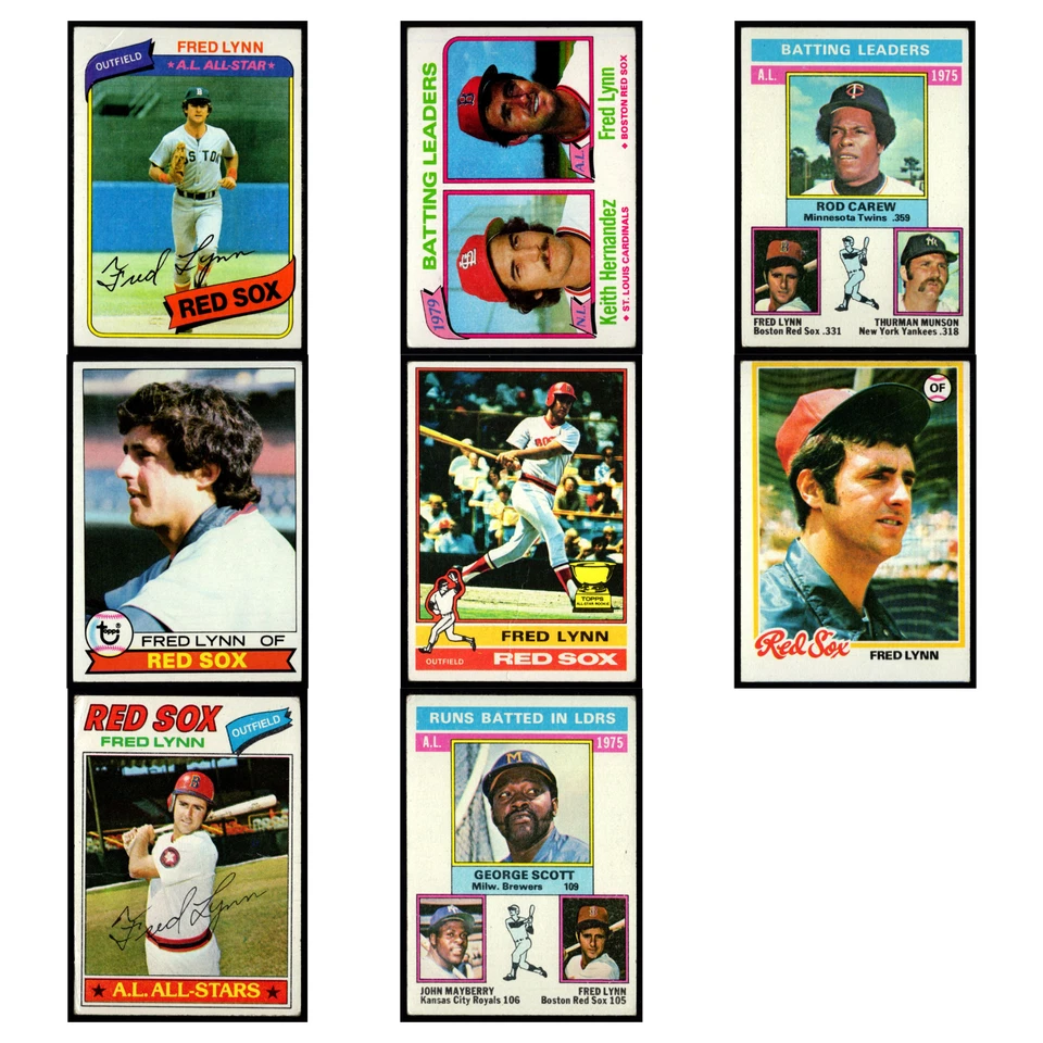 Lote de 8 tarjetas de béisbol Fred Lynn 1980 Topps Boston Red Sox conjunto colección MLB EN MUY BUENA CONDICIÓN Foto 1 de 4