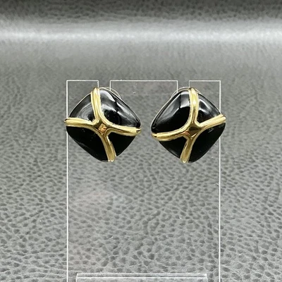 Pendientes Monet Vintage Esmalte Negro Tono Dorado Diseño X Poste Cuadrado 3/4" Foto 1 de 4