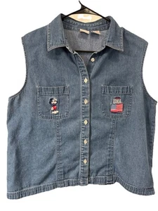 Disney Mickey Mouse Salute USA Flag Denim Sleeveless Shirt Vest Size XL Rare VTG - Picture 1 of 10