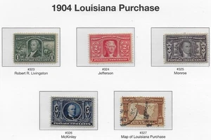 US.#323-327 LOUISIANA PURCHASE ISSUES OF 1904, 323-26 are MOG,LH, 327 Is Used - Picture 1 of 1