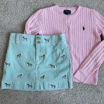 Cárdigan Polo Ralph Lauren Niñas M 8-10 Tejido con Cable y Falda de Pana Bordada Foto 1 de 4