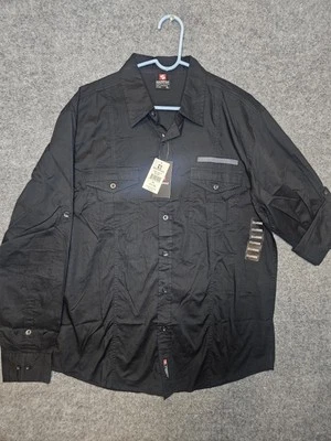 Southpole Shirt Mens Extra Large XL Solid Black Button Up Retro Long Sleeve NWT - Image 1 of 4