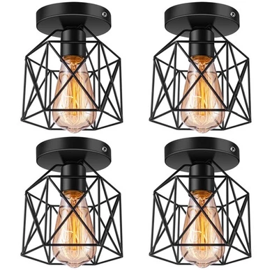 Semi Flush Mount Ceiling Light, E26 E27 Black Industrial Ceiling Light Fixtur... - Image 1 of 4