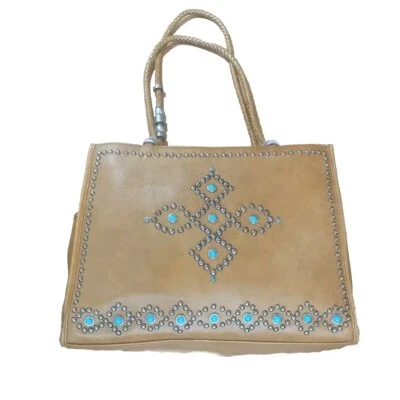 Bolso de Hombro Scully Rockabilly Cuero Montura Turquesa Latón Cruz Como*Está Foto 1 de 4