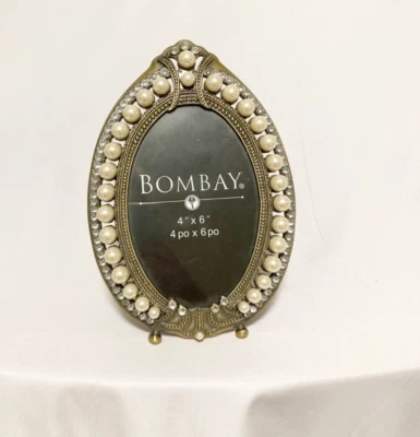 Bombay Pearl & Rhinestone Teardrop Shape Art Deco Picture Frame 4" x 6" - Image 1 of 4
